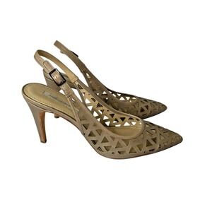 Diane VonFurstenberg Slingback Pointed‎ Toe Cutout Heels Size 9.5M Tan Leather